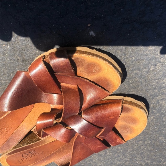 Yokono Women's  Brown Leather Cork Wedge Slip On  Crisscross Sandals Size 39/8.5 - Picture 11 of 14